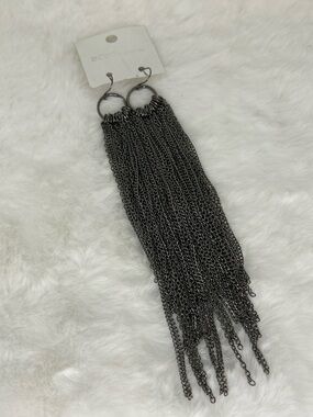 BCBGENERATION GUNMETAL LONG TASSEL PIERCED EARRINGS